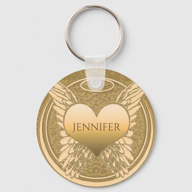 Add Name | Memorial | Gold Angel Wings Keychain (Front)