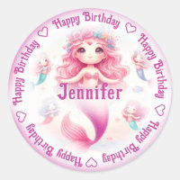 Add Name Mermaid Classic Round Sticker