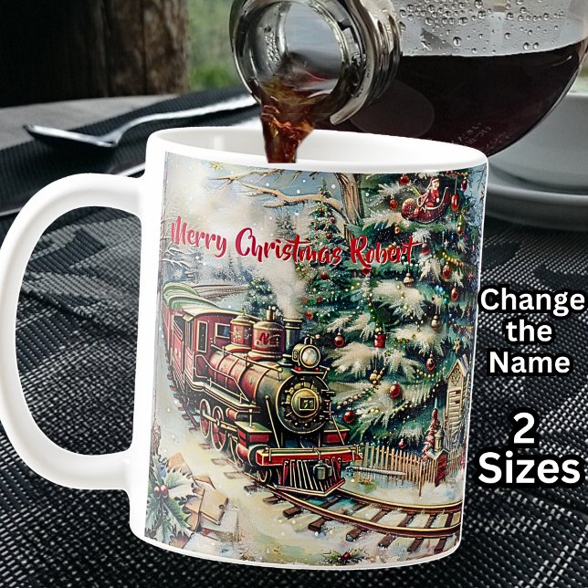 Add NAME, Merry Christmas Steam Train Engine  Coffee Mug (Creator Uploaded)