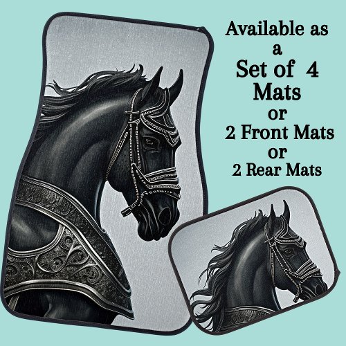 Add Name Message Strong Black Horse with Armor Car Floor Mat
