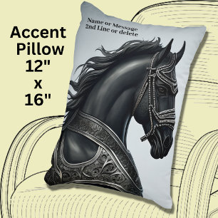Add Name Message, Strong Black Horse with Armour Accent Pillow