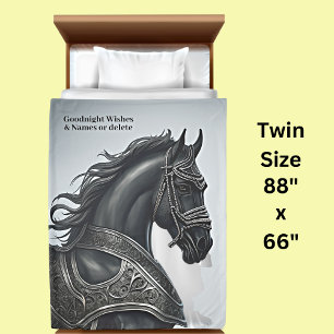 Add Name Message, Strong Black Horse with Armour Duvet Cover
