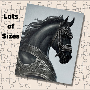 Add Name Message, Strong Black Horse with Armour Jigsaw Puzzle