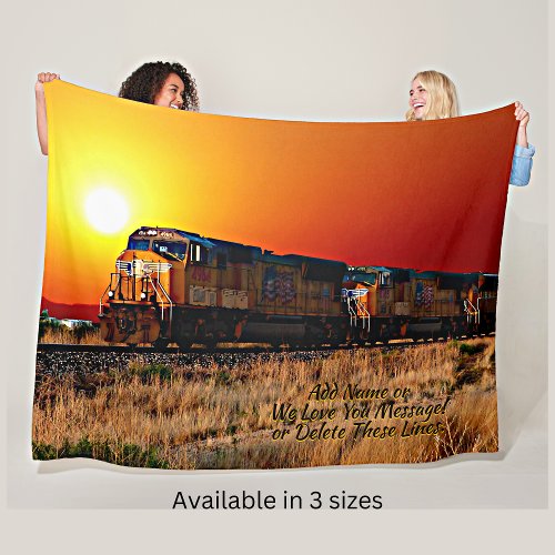 Add Name Message _ Sunset Diesel Locomotive Train Fleece Blanket