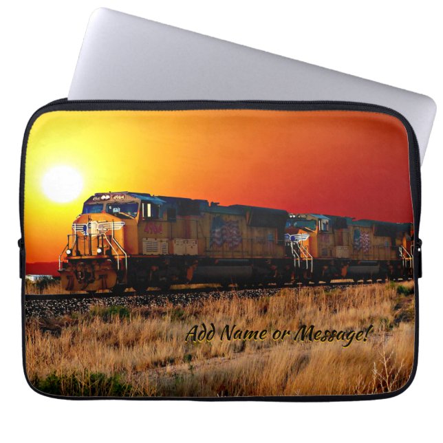 Add Name Message - Sunset Diesel Locomotive Train Laptop Sleeve (Front)