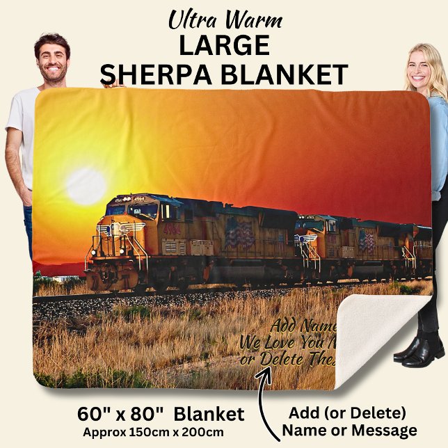 Add Name Message - Sunset Diesel Locomotive Train  Sherpa Blanket (Creator Uploaded)