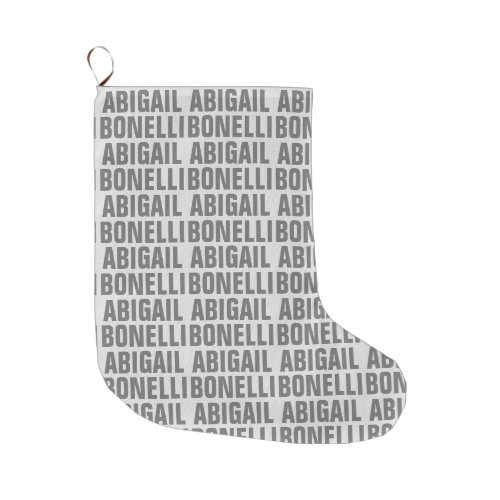 Add name minimalist bold modern grey chic large christmas stocking