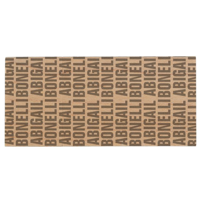 Add name minimalist bold modern grey chic wood flash drive (Back)