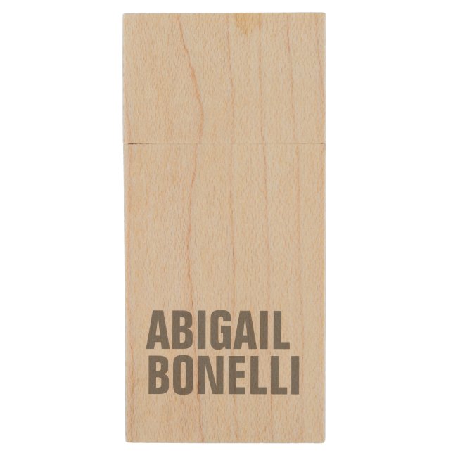 Add name minimalist bold modern remarkable wood flash drive (Front Vertical)