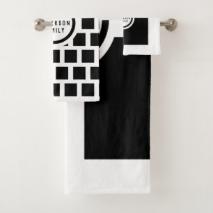Add Name Modern Black and White Bath Towel Set