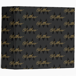 Add Name & Monogram Black & Gold Chic Classy Mens 3 Ring Binder