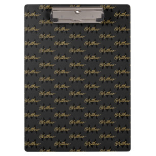 Add Name & Monogram Black & Gold Chic Classy Mens Clipboard