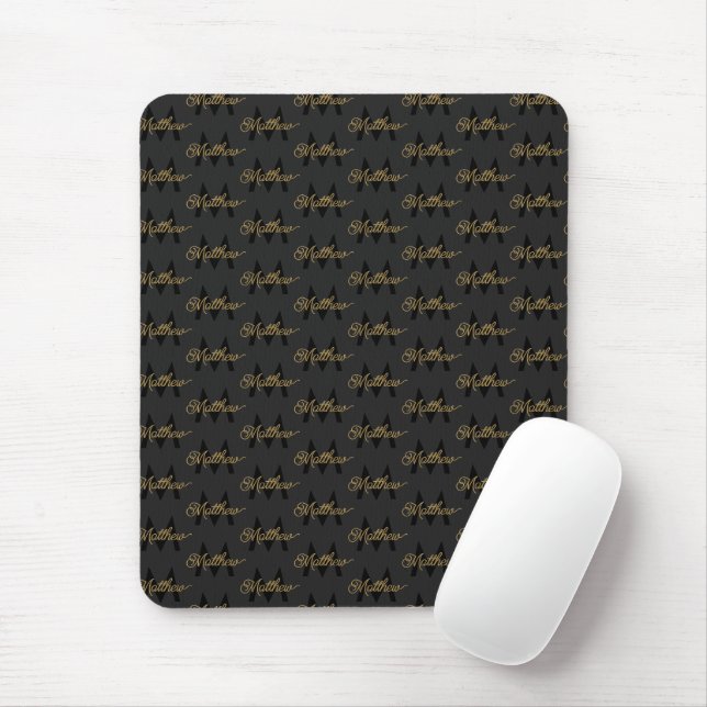  Add Name & Monogram Black & Gold Chic Classy Mens Mouse Pad (With Mouse)