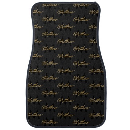 Add Name  Monogram Chic  Elegant Black Gold Mens Car Floor Mat