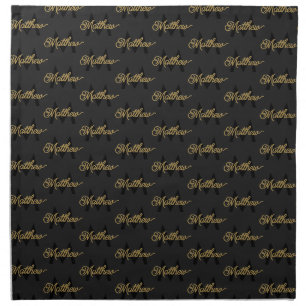 Add Name & Monogram Chic & Elegant Black Gold Mens Cloth Napkin
