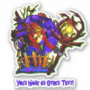 Add Name, Monster Pumpkin Head Scarecrow with Lamp Sticker