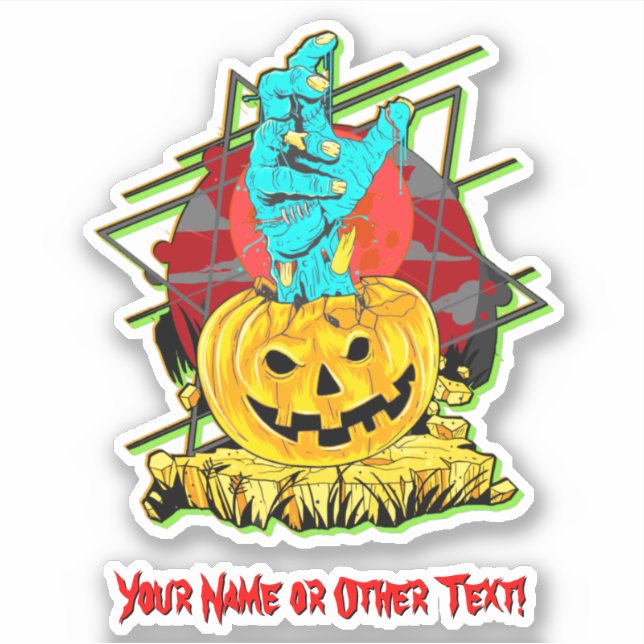 Add Name, Monster Pumpkin Zombie Hand Reaching     Sticker (Front)