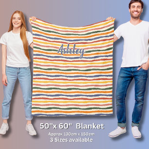 Add Name Multicolor Striped on Cream Beige Autumn Fleece Blanket
