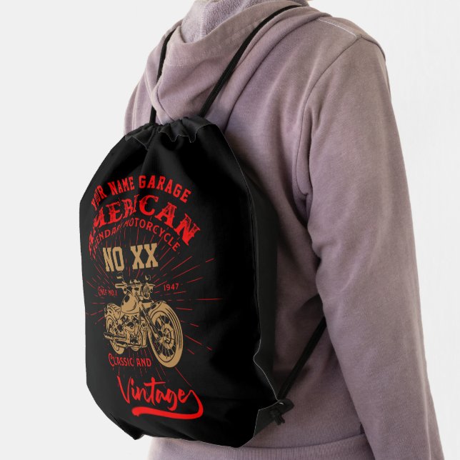 Add Name Number American Legendary Motorcycle      Drawstring Bag (Insitu)