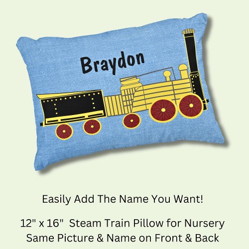 Add Name _ Old Steam Train Picture Boy Child Kids  Accent Pillow