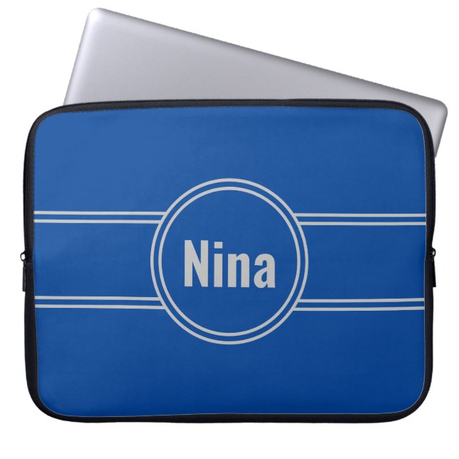 Add Name on Blue and Gray Laptop Sleeve (Front)