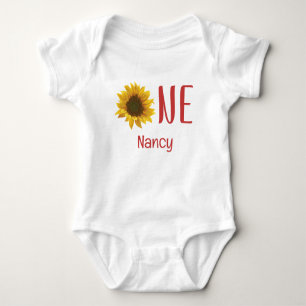 Add Name One Sunflower First Birthday Baby Bodysuit