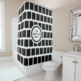 Add Name or Initials Modern Black and White Shower Shower Curtain