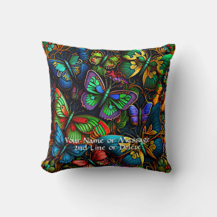 Add Name or Message, Colorful 3D Butterflies  Throw Pillow