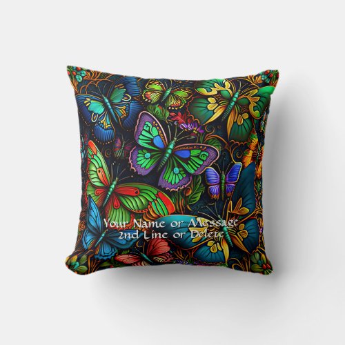 Add Name or Message Colorful 3D Butterflies  Throw Pillow
