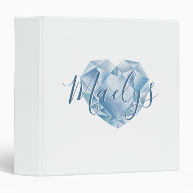  Add Name or Monogram Cute Chic Blue Heart Diamond 3 Ring Binder (Front/Spine)