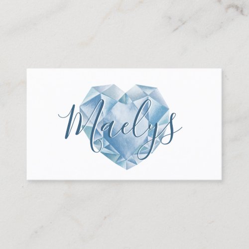  Add Name or Monogram Cute Chic Blue Heart Diamond Business Card
