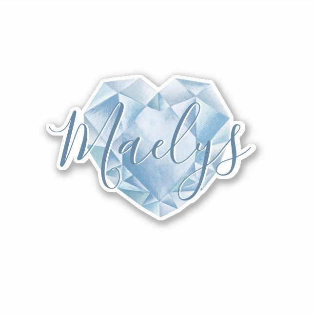  Add Name or Monogram Cute Chic Blue Heart Diamond Sticker (Front)