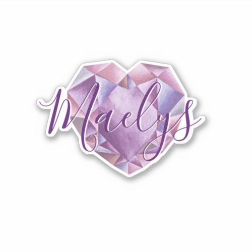 Add Name or Monogram Purple Heart Diamond Amethyst Sticker