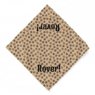 Add Name or other Text, Dog Paws on Brown  Bandana