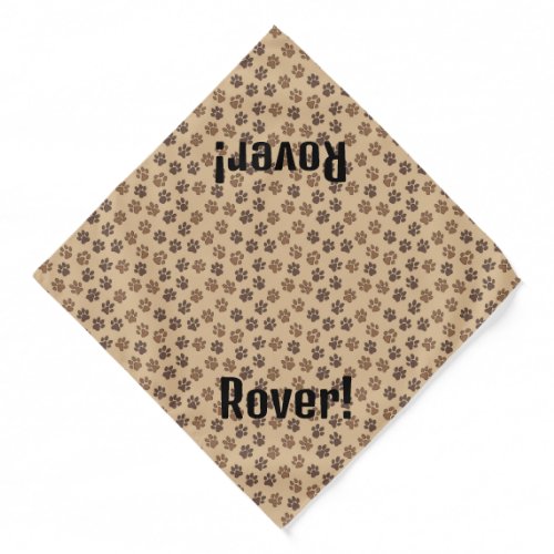 Add Name or other Text Dog Paws on Brown  Bandana