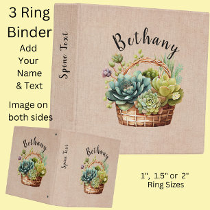 Add Name or Text, Basket of Succulent Plants  3 Ring Binder