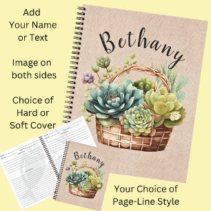 Add Name or Text, Basket of Succulent Plants Notebook
