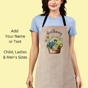 Add Name or Text, Baskets of Succulent Plants Apron