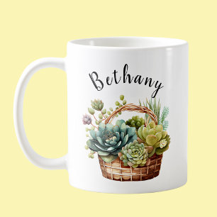 Add Name or Text, Baskets of Succulent Plants Coffee Mug