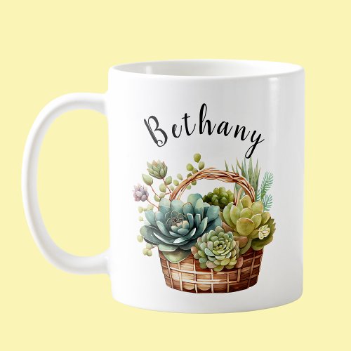 Add Name or Text Baskets of Succulent Plants Coffee Mug