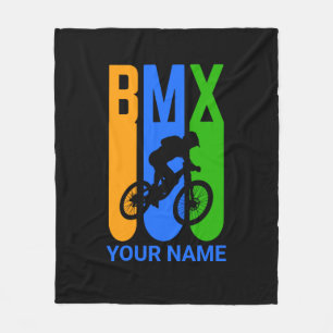 Add Name or Text BMX Bike Rider Orange Blue Green Fleece Blanket