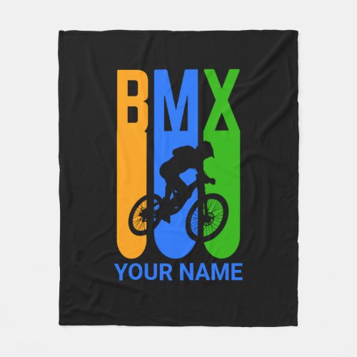 Add Name or Text BMX Bike Rider Orange Blue Green  Fleece Blanket