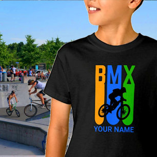 Add Name or Text BMX Bike Rider Orange Blue Green T-Shirt