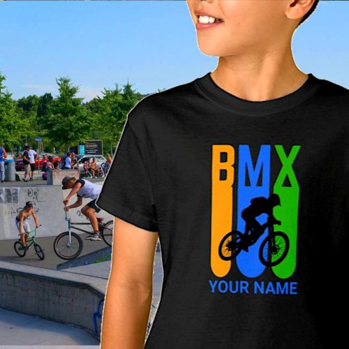 Add Name or Text BMX Bike Rider Orange Blue Green  T_Shirt
