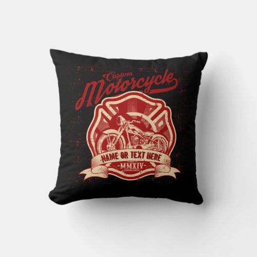 Add Name or Text Custom Motorcycle Grunge          Throw Pillow