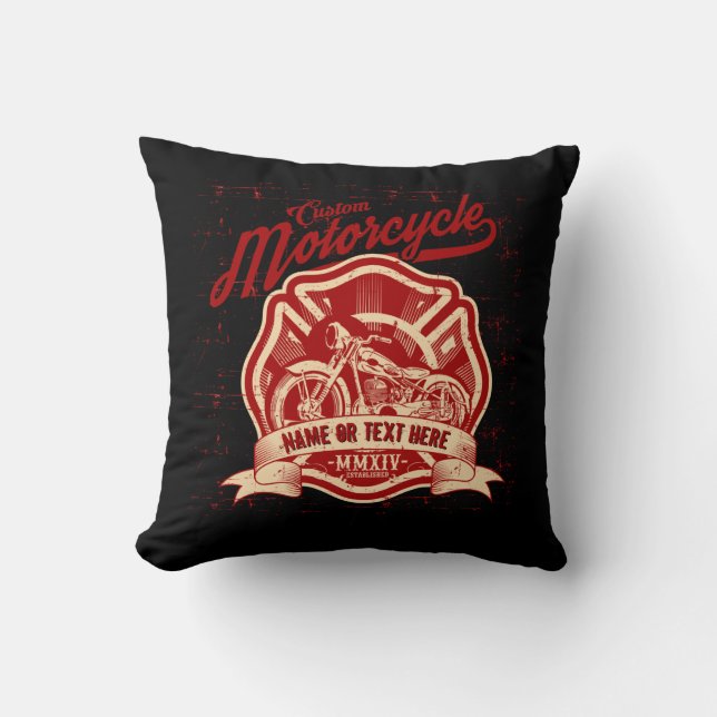 Add Name or Text Custom Motorcycle Grunge          Throw Pillow (Front)