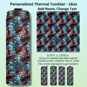 Add Name or Text, Dragon Scales Aqua Blue Crimson Thermal Tumbler