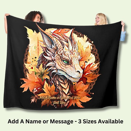 Add Name or Text Dragon With Autumn Leaves Fleece Blanket