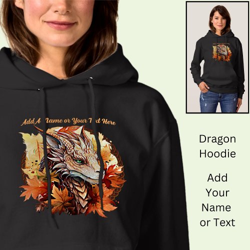 Add Name or Text Dragon With Autumn Leaves Hoodie