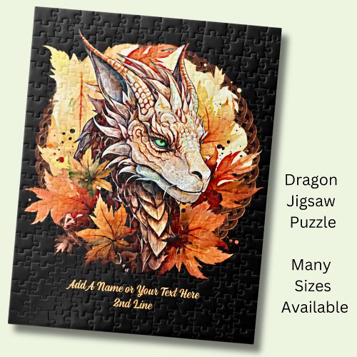 Add Name or Text Dragon With Autumn Leaves Jigsaw Puzzle